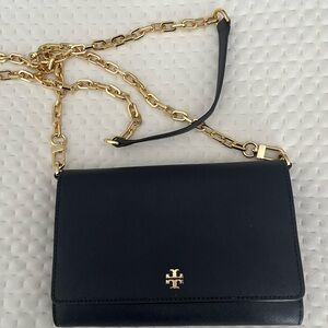 Tory Burch Navy and Gold Crossbody Bag with Saffiano Leather
